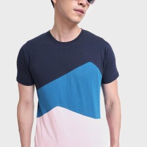 Bewakoof Men Blue & Navy Blue Colourblocked T-shirt