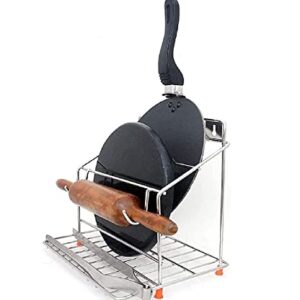 CHHAAP Stainless Steel 4-in-1 Kitchen Stand | Wall Mounted Rack for Chakla, Belan, Tawa & Chimta | Space-Saving Organizer Shelf (NHSP)