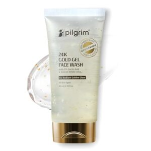 Pilgrim 24k Gold Gel Facewash with Korean White Lotus & Lactic Acid 80ml | Face wash for glowing skin | Reduce dark spot and improves skin texture | Removes dullness | For All Skin Types I For Women and Men