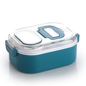 Attro Happy Meal Lunch Box Comes with 1 Small Container, Stylish Anti Spill Lid & 1 Baby Spoon Outer Plastic & Inner Stainless Steel BPA Free, Food Grade – 700ml Peacock Green