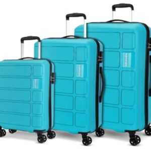 Kamiliant by American Tourister 3 Pc Harrier Edge 8W Set 56 Cm, 68 Cm & 78 Cm – Small, Medium & Large Polypropylene(PP) Hardside 8 Wheels Spinner Luggage Set/Trolley Bag Set (Light Blue)