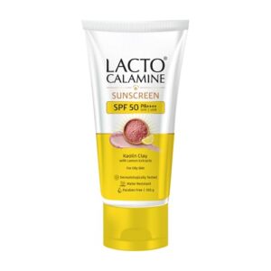 Lacto Calamine Sunscreen SPF 50 | 100g | PA ++++ Sunscreen For Oily Skin | UVA – UVB | Water Resistant & No White Cast | With Kaolin Clay, Vitamin E & Lemon Extracts | Paraben Free