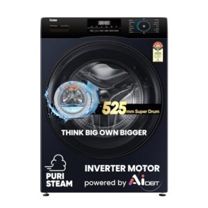 Haier 8 Kg AI Smart Wash (AI-DBT), PuriSteam, 525mm Super Drum Fully Automatic Front Load Washing Machine with In-Built Heater, Black (EFL80-IM12IBIEBK)