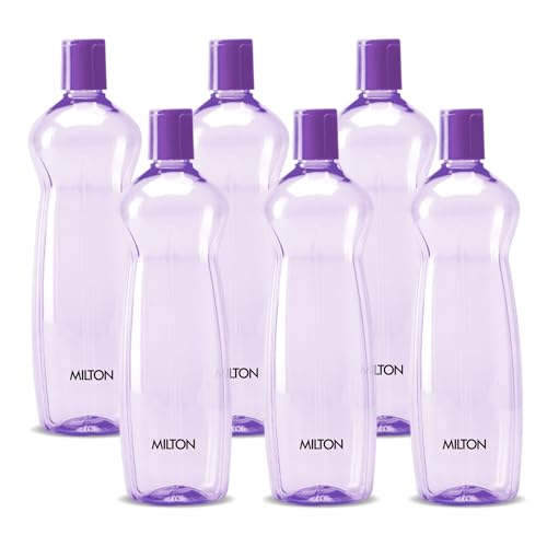 MILTON Pacific 1000 Water Bottle 1 Litre each, set of 6, Purple I PET Food Grade I BPA Free, Leak Proof I Wide Mouth, Easy To Clean I Fridge Bottles for Home, Office, Gym