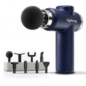 Lifelong Gun Massager for Pain Relief – 8 Massage Heads, 6 Speed Modes, Rechargeable, Quiet 20W Motor, Lightweight & Portable Deep Tissue Massager for Back, Neck, Legs & Travel Use