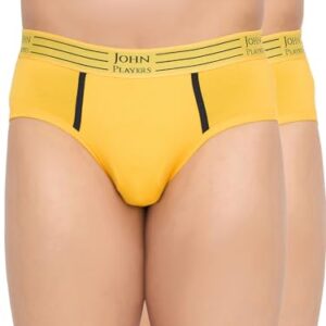 John Players Pack of 2 Cotton Briefs with Striped Waistband in Yellow (JBF043M07_M_Yellow)