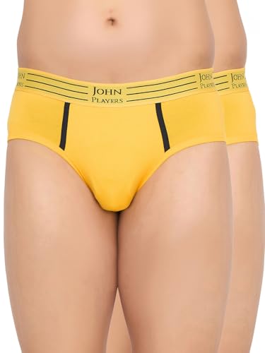 John Players Pack of 2 Cotton Briefs with Striped Waistband in Yellow (JBF043M07_M_Yellow)