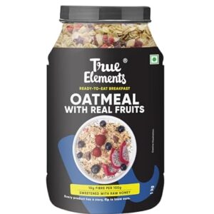 True Elements Whole Oatmeal 1kg – Overnight Oats | Breakfast Food | Healthy Diet | Oatmeal for Breakfast | Oats with Chia Seeds, Dry Fruits and Nuts | 9.8g Protein