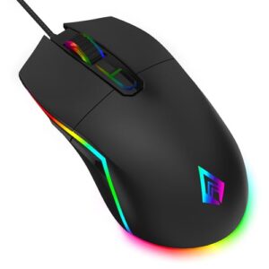 Archer Tech Lab Wired Gaming Mouse, 8000 DPI Adjustable Gaming Sensor, 7 Programmable Buttons, HUYU Switches, 6 Modes RGB Backlit, Ergonomic USB Mouse for PC, Laptop, Windows, Mac (Recurve 500-Black)