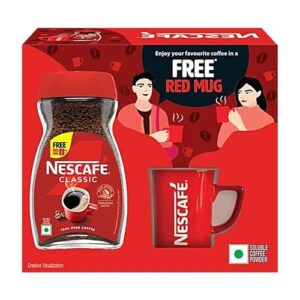 Nescafe Classic Instant Coffee Powder | Great start to your morning | 100% Pure Coffee | Free Red Mug | 180g, Box