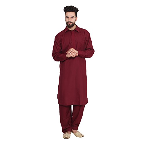 SOJANYA (Since 1958 Men's Maroon Cotton Blend Pathani Kurta Salwar
