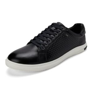 Mens Navy Blue Solid Lace Up Genuine Leather Casual Sneaker