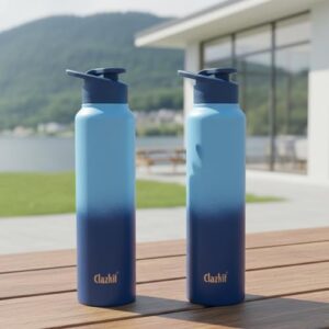 Clazkit Dual Colored Stainless Steel Water Bottle |ISI Certified Leakproof, Durable for School Kids, Fridge, Sports, Gym, Yoga & Office – Easy to Clean & Reusable-1000ml – Set of 2 – Blue