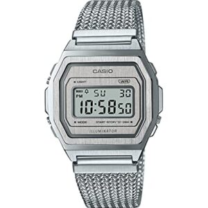 Casio Unisex Vintage A1000MA-7DF Silver Digital Dial Silver Stainless Steel Mesh Band D278