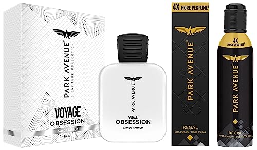 Park Avenue Men Voyage Obsession Eau De Parfum, 50 Ml & Regal No Gas Premium Perfume Long Lasting Musk Scent Fragrance Spray 130Ml
