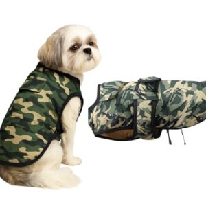 The Pets Company Dog Winter Coat, Jacket, Clothes, Windproof, Light Weight, Washable, Ultra Warm Thick Fleece Lined Dog Vest for Cold Weather Protection, (Camouflage, Small – Medium – 16 Inch)
