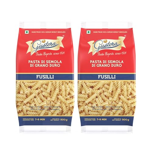 Gustora Fusilli Pasta Combo Pack Of 2 I Durum Wheat Semolina I Rich In Protein & Fibre I Zero Cholesterol I Cooking Time 10 Min I Vegetarian Pasta - (500 Gm X 2)