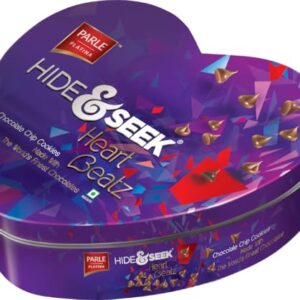 Parle Hide & Seek Heart Beatz Chocolate Chip Cookies, Heart-Shaped Tin, 350g/ 363g (weight may vary)