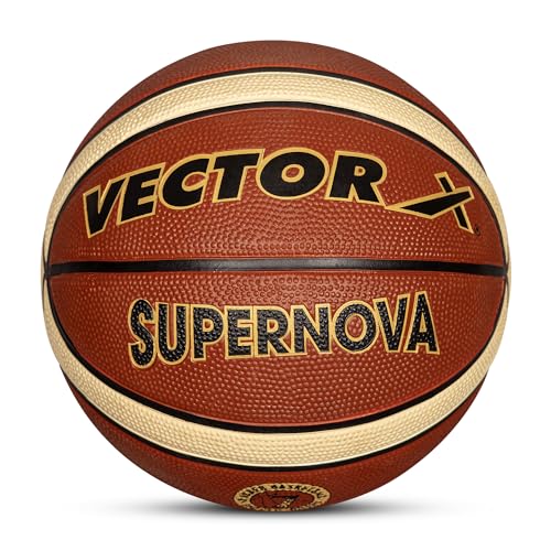 Vector X 14 Panel Supernova Rubber Moulded Indoor/Outdoor Basketball with Butyl Bladder, Brick Brown, Size: 5 (Suitable for Practice/Match/Training) + Free Air Needle