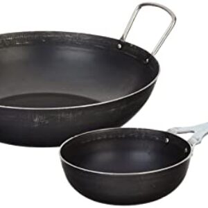 Amazon Brand – Solimo Sheet Metal Iron Cookware Set of 2 Pc (Induction Base Kadai 24 cm Dia, Tadka Pan 13 cm Dia) 100% Toxin-Free, Naturally Non-Stick, Long Lasting