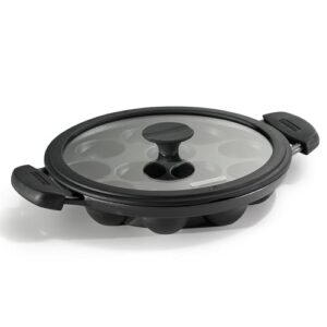 TRAMONTINA Titanex 20 cm Pre-Seasoned Cast Iron Paniyaram | Appe Pan – 7 Pits | Non-Toxic | Induction Ready | Toughned Glass Lid | Snap-on Cool Touch Grips | Superior Heat Retention.