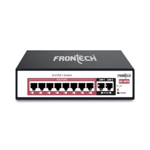 Frontech 8+2 Port PoE+ Switch | 120W PoE | 8×10/100 Mbps PoE Ports + 2 Uplink Ports | 250m Extend Mode | Plug & Play | Network Protection | Ideal for CCTV, IP Camera, Router & Office Use (NC-0079)