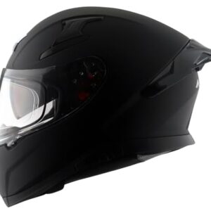 Axor Apex Solid ISI ECE DOT Certified Matt Black Full Face Dual Visor Helmet for Men and Women with Pinlock Fitted Outer Clear Visor and Inner Smoke Sun Visor Dull Black(L)