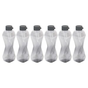 PEARLPET Twist BPA-Free Plastic Water Bottle Set |Lightweight, Leak-Proof & Freezer Safe – Pack of 6 (1000ml Each), Grey