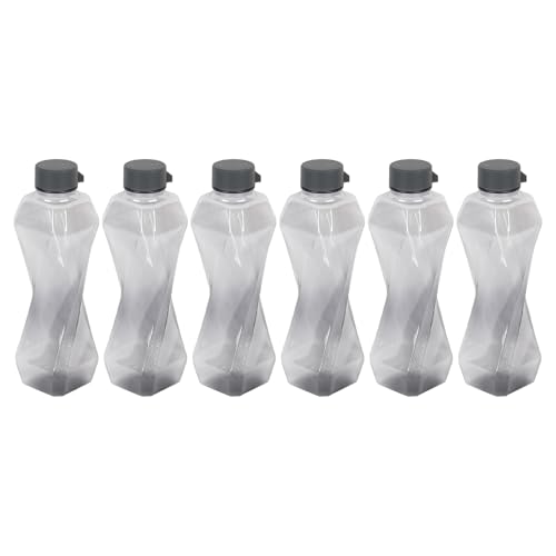 PEARLPET Twist BPA-Free Plastic Water Bottle Set |Lightweight, Leak-Proof & Freezer Safe – Pack of 6 (1000ml Each), Grey