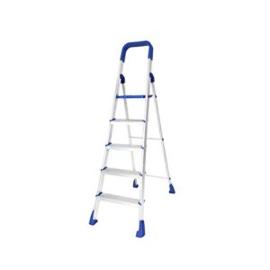 Happer Premium Foldable Aluminium Step Ladder, Clamber Pro, 5 Steps (Blue & Satin)