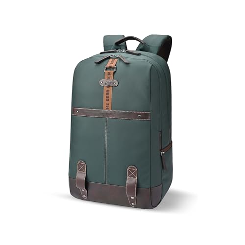 Gear Classic 4 19"/31L anti theft faux leather Medium Water Resistant Laptop Backpack/Casual Backpack/Daypack/Travel Backpack/College Bag For Men/Women(Green-Brown)