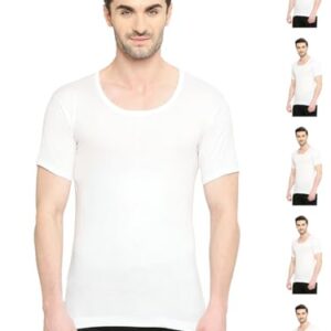 VIP Bonus Premium RNS Men’s 100% Cotton Round Neck Half Sleeve White Vest, 80 Size, Pack of 6