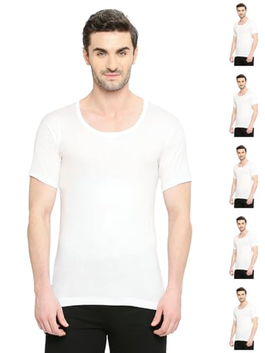 VIP Bonus Premium RNS Men's 100% Cotton Round Neck Half Sleeve White Vest, 80 Size, Pack of 6