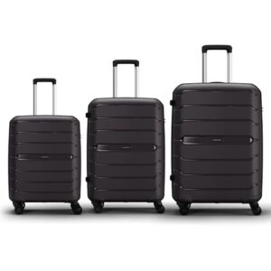 Aristocrat Liberty 8 Wheel Set of 3 Large Size (Check-in), Medium Size (Check-in) & Cabin (Small Size) Hard Case Trolley Bags, Lightweight Polypropylene Luggage, 3-Yr Global Warranty, Saddle Brown