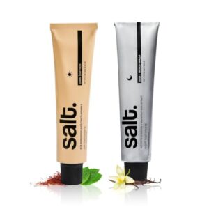 Salt Oral Care Dawn Day & Dusk Night Toothpaste Combo | Saffron Mint & Charcoal French Vanilla | Nano Hydroxyapatite Enamel Care | Fresh Breath, Whitening & Gum Care | 100 g Each