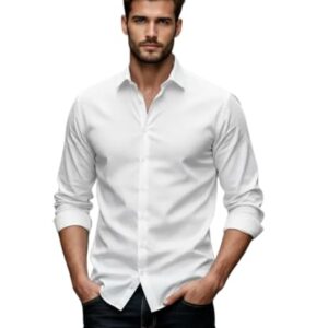 Glowic Men’s Plain Casual Shirt | Cotton Soft & Breathable Fabric | Full Sleeve Comfort Fit Stylish Solid Shirts for Office (in, Alpha, XL, Regular, White)