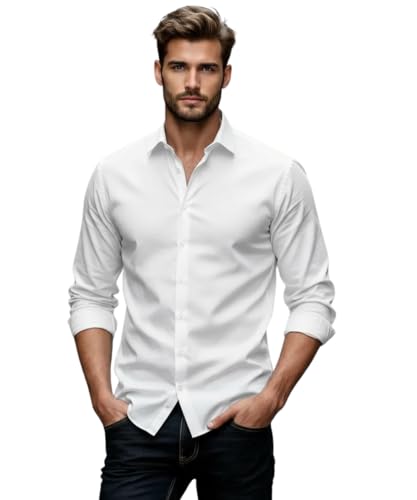 Glowic Men's Plain Casual Shirt | Cotton Soft & Breathable Fabric | Full Sleeve Comfort Fit Stylish Solid Shirts for Office (in, Alpha, XL, Regular, White)