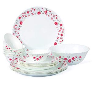 Cello Imperial Red Rose Fantasy Opalware Dinner Set, 19 Pieces, White
