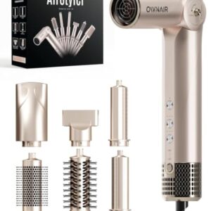 OWNAIR 6-in-1 Hair Styler with Dryer – Auto Air Curler, Straightening Brush, Volumizing Round Brush & Curl Enhancer | 110,000 RPM BLDC Motor | 90° Foldable Handle | 360° Swivel Cord | For All Indian Hair Types (Champagne Gold)