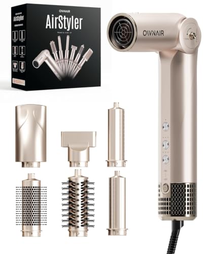 OWNAIR 6-in-1 Hair Styler with Dryer – Auto Air Curler, Straightening Brush, Volumizing Round Brush & Curl Enhancer | 110,000 RPM BLDC Motor | 90° Foldable Handle | 360° Swivel Cord | For All Indian Hair Types (Champagne Gold)