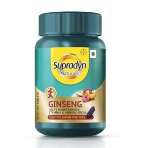 Supradyn Naturals Ginseng Multivitamin Tablet for Men – From India’s No.1 Brand | Ginseng & Grapeseed Extract | 12 Vitamins, Zinc, Magnesium | Energy, Immunity, Stamina, Mental Focus | 60 Tablets | Veg