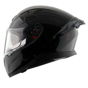 Axor Apex Solid ISI ECE DOT Certified Glossy Black Full Face Dual Visor Helmet for Men and Women with Pinlock Fitted Outer Clear Visor and Inner Smoke Sun Visor Black(L)