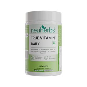 Neuherbs Daily Multivitamin 60 Tablets |True Vitamin for Men & Women with Vitamin C, B12, D, Magnesium,Iron & Zinc | Supports Energy, Stamina & Immunity