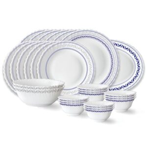 Larah by Borosil Jazzblue Fluted Series Opalware Dinner Set | 27 Pieces for Family of 6 | Microwave & Dishwasher Safe | Bone-Ash Free | Crockery Set for Dining & Gifting | Plates & Bowls | White