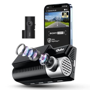 Qubo Car Dashcam Pro 3K [2026 Edition] Sony STARVIS 2 IMX675 Sensor| Dual Channel | Hero Group | NightPulse Vision | 5MP UHD Front Wide, 2MP FHD Rear | 3.2″ LCD| Built-in GPS, Wi-Fi, Mic|1TB Storage
