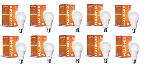 Halonix 12W B22 Base LED Bulb – Cool Daylight (6500k) | Energy Efficient | Best led bulb for home | Surge Protection up to 4KV | Rated Life 15000 Hrs | for Home & Office |Pack of 10