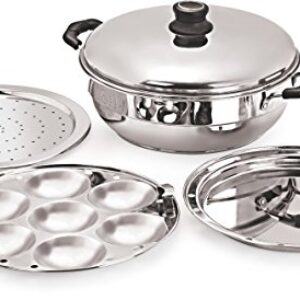 Tosaa Big Induction Compatible Multi Purpose Kadai, 27 cm ,5 Plates, Silver