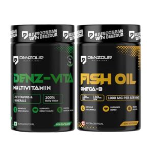 Denzour Nutrition Multivitamin and Fish Oil Combo | 60 Multivitamin Capsules + 60 Omega 3 Fish Oil 1000mg Softgels | 25 Essential Vitamins & Minerals | Supports Immunity, Energy & Joint Health | Men & Women