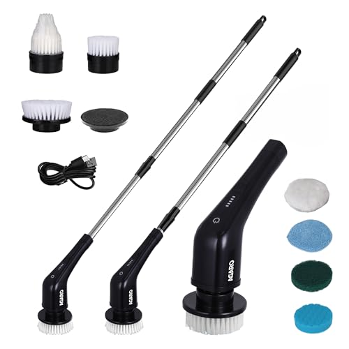 AGARO Royal Electric Spin Scrubber, Cleaning Brush Scrubber for Home, 400RPM/Mins - 8 Replaceable Brush Heads - 90Mins Work Time,3 Adjustable Size,2 Adjustable Speeds for Bathroom,Glass, Car, Black