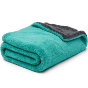 AM Safe-X Premium Microfiber Cleaning Cloth 1200 GSM 40x60cm Aqua Blue & Grey | Ultra Thick Dual-Sided Car Drying Towel | Super Absorbent, Lint-Free & Scratch-Free | Multipurpose Microfiber Cloth